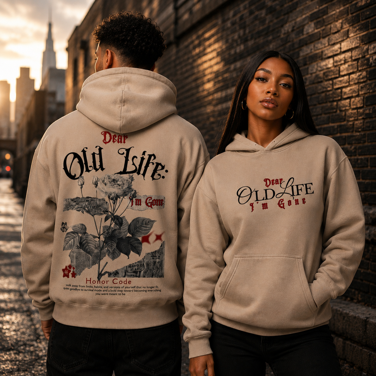 Tan Oversize "Dear Old Life" Hoodie - *EXCLUSIVE*